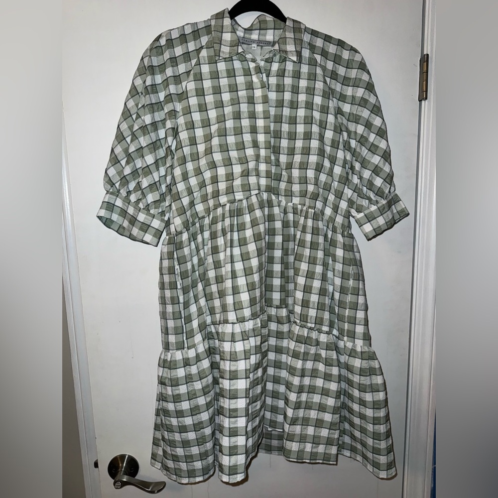 English Factory Green and White Checkered Dress